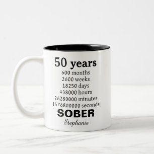 Personalised 50 Years Sober Recovery Celebration Two-Tone Coffee Mug