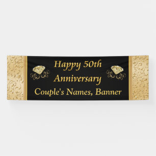 Personalised 50th Anniversary Banner, Black, Gold Banner