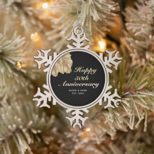 Personalised 50th Anniversary Black Gold Couple Snowflake Pewter Christmas Ornament