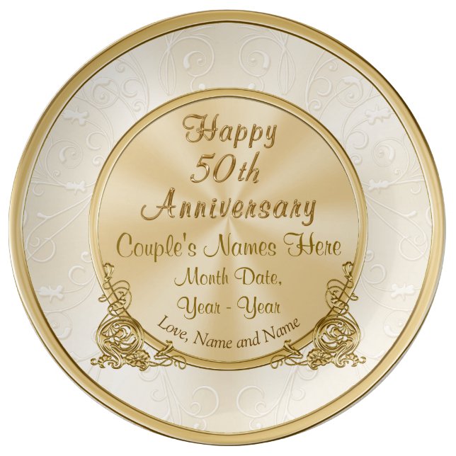 Personalised 50th Anniversary Gift, 3 Text Boxes Plate (Front)