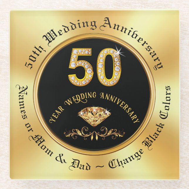 Personalised, 50th Anniversary Gift Ideas,  Glass Coaster (Front)