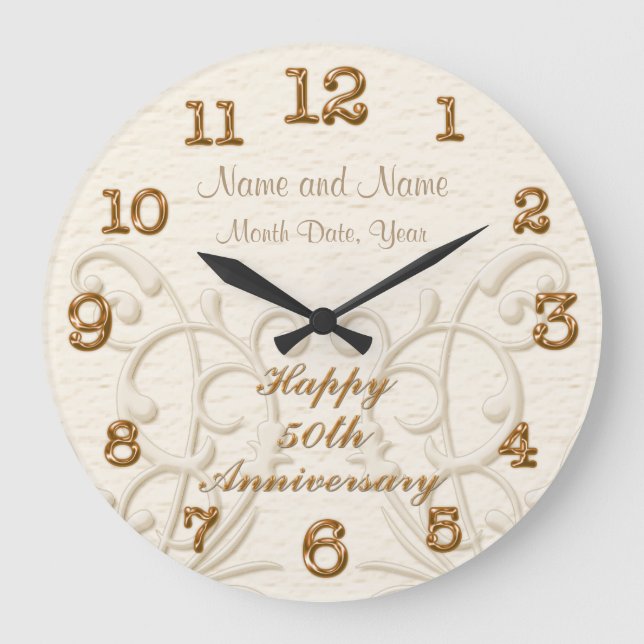Personalised 50th Anniversary Gifts for Parents Large Clock (Front)