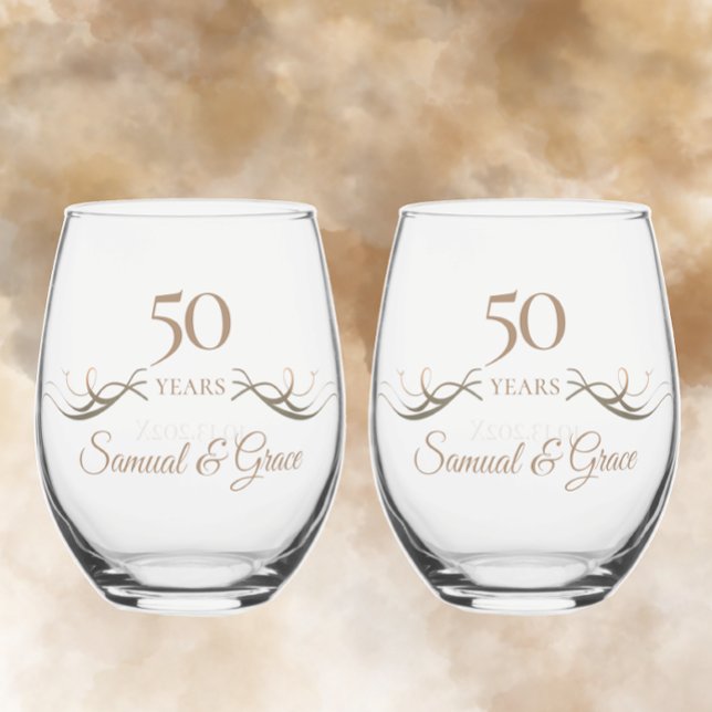 Personalised 50th Anniversary Keepsake Custom Gift Stemless Wine Glass (Personalized 50th anniversary keepsake stemless wine glass unique elegant custom gift glasses.
)