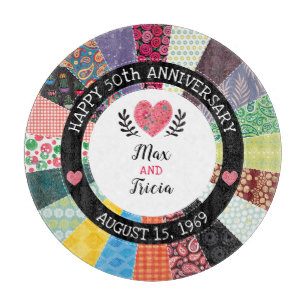 Personalised 50th Anniversary, Patchwork Quilt Cutting Board