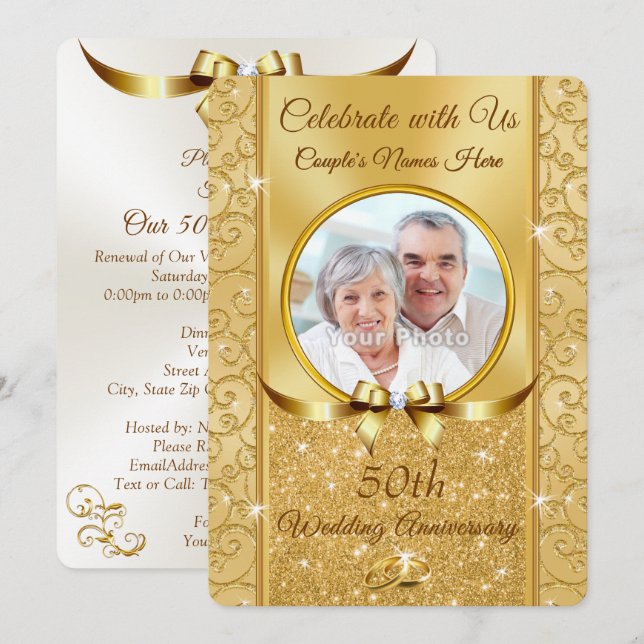Personalised 50th Anniversary PHOTO Invitations (Front/Back)