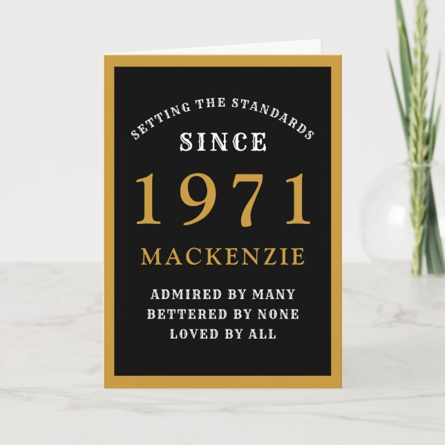 Personalised 50th Birthday 1971 Black Gold Chic Card (Front)