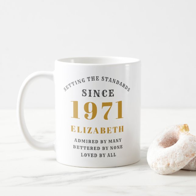 Personalised 50th Birthday 1971 Elegant Add Name Coffee Mug (With Donut)