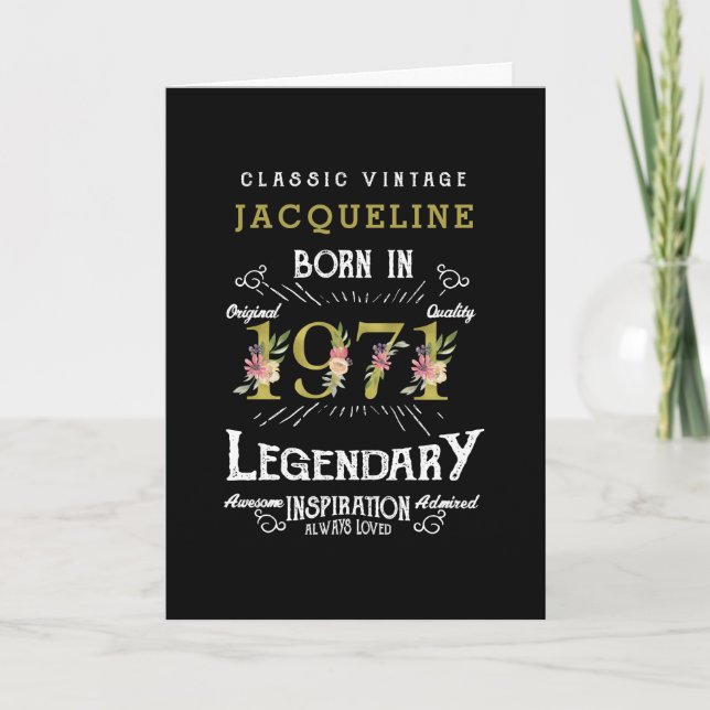 Personalised 50th Birthday 1971 Retro Gold Floral Card (Front)