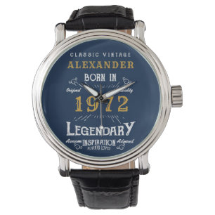 Personalised 50th Birthday 1972 Vintage Blue Gold Watch