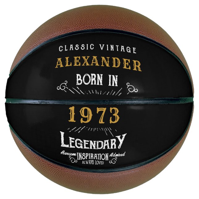 Personalised 50th Birthday 1973 Monogram Legendary Basketball (Front)