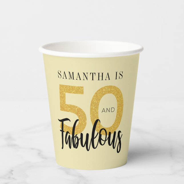 Personalised 50th Birthday 50 and Fabulous Script Paper Cups (Front)