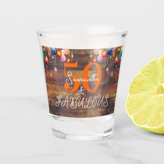 Personalised 50th Birthday 50 Fabulous Colourful Shot Glass (Front)