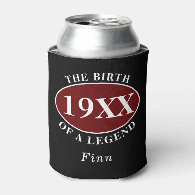 Personalised 50th Birthday Birth Of A Legend Black Can Cooler (Can Front)