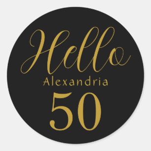 Personalised 50th Birthday Black Gold Birthday Classic Round Sticker
