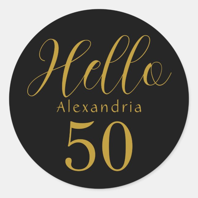 Personalised 50th Birthday Black Gold Birthday Classic Round Sticker (Front)