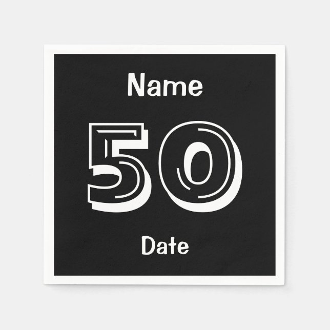 Personalised 50th Birthday Black Party Napkins (Front)