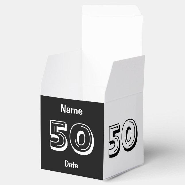 Personalised 50th Birthday Black White Favour Box (Opened)