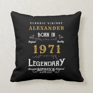 Personalised 50th Birthday Born 1971 Vintage Black Cushion