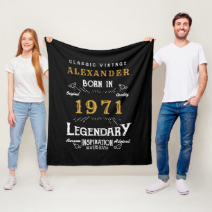 Personalised 50th Birthday Born 1971 Vintage Black Fleece Blanket