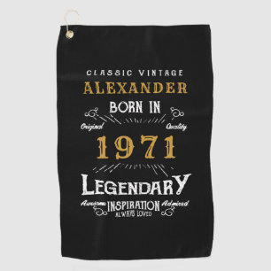 Personalised 50th Birthday Born 1971 Vintage Black Golf Towel