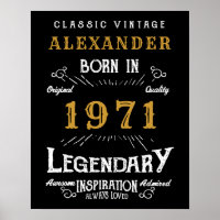Personalised 50th Birthday Born 1971 Vintage Black