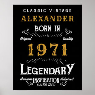 Personalised 50th Birthday Born 1971 Vintage Black Poster
