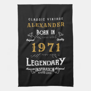 Personalised 50th Birthday Born 1971 Vintage Black Tea Towel