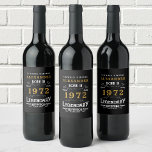 Personalised 50th Birthday Born 1972 Vintage Black Wine Label<br><div class="desc">A personalised classic wine bottle label design for that birthday celebration. More gifts and party supplies available with the "Legendary" design in the store.</div>