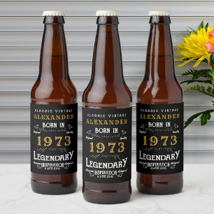Personalised 50th Birthday Born 1973 Vintage Black Beer Bottle Label