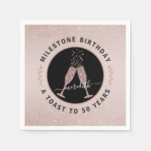 Personalised 50th Birthday Glitter Champagne Toast Napkin