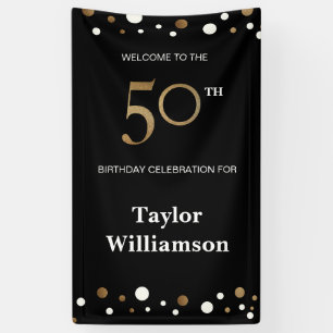Personalised 50th Birthday Gold and black confetti Banner