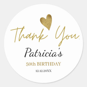 Personalised 50th Birthday Gold Thank You   Classic Round Sticker