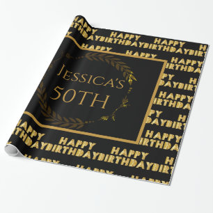 Personalised 50th Birthday Gold Wrapping Paper
