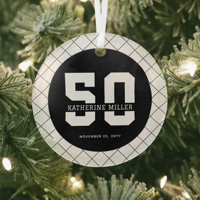 Personalised 50th Birthday Modern and Elegant   Glass Tree Decoration (Insitu)