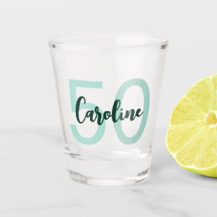 Personalised 50th Birthday Modern Teal Script Shot Glass