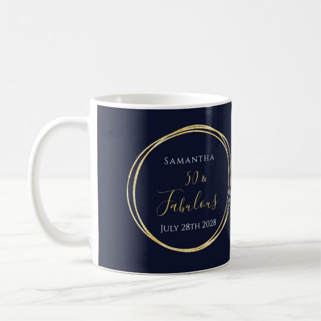 Personalised 50th Birthday Navy Gold Coffee Mug (Left)