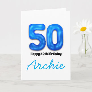 Personalised 50th Birthday Number Balloon Card