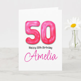 Personalised 50th Birthday Number Balloon Card
