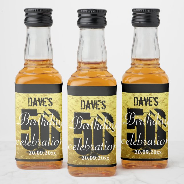 Personalised 50th Birthday Party Mini Liquor Favou Bottle Label (Bottles)