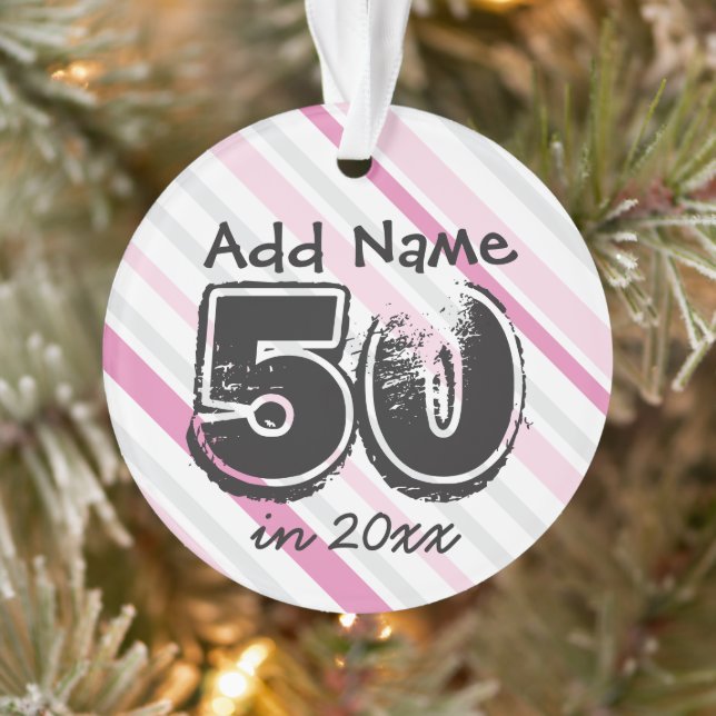 Personalised 50th Birthday Pink Ornament (Tree)