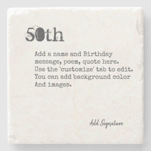 Personalised 50th Birthday Poem, Quote, Saying Stone Coaster