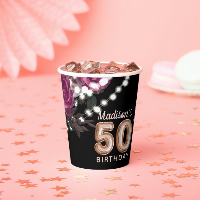 Personalised 50th Birthday Rose Wine Luxury Paper Cups (Insitu)