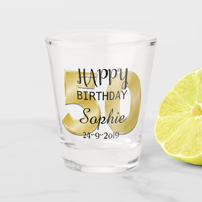 Personalised 50th Birthday Shot Glass Zazzle.co.uk