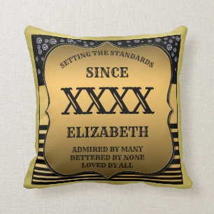 Personalised 50th Birthday Year Black Gold Retro Cushion