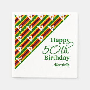 Personalised 50TH BIRTHDAY Zimbabwe Flag Paper Napkin