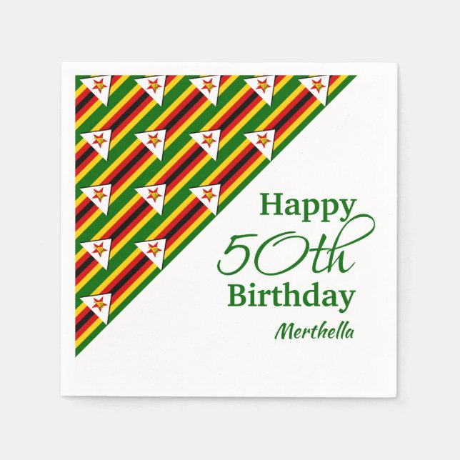 Personalised 50TH BIRTHDAY Zimbabwe Flag Paper Napkin (Front)