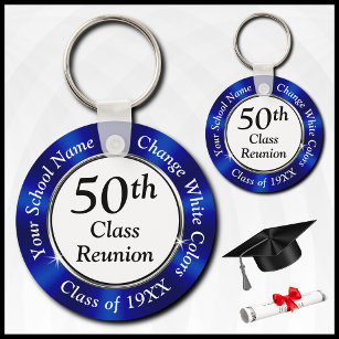Personalised 50th Class Reunion Souvenirs, Blue Key Ring