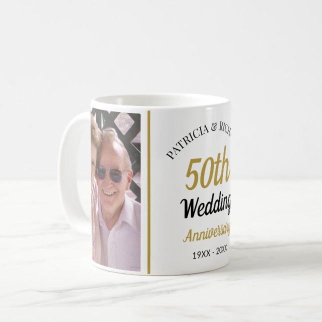 Personalised 50th Gold Anniversary 2 Photo Collage Coffee Mug (Front Left)