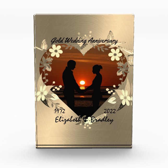 Personalised 50th Gold Anniversary Photo Gift Block (Front)