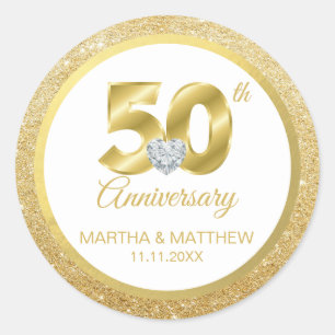 Personalised 50th Gold Wedding Anniversary Classic Round Sticker